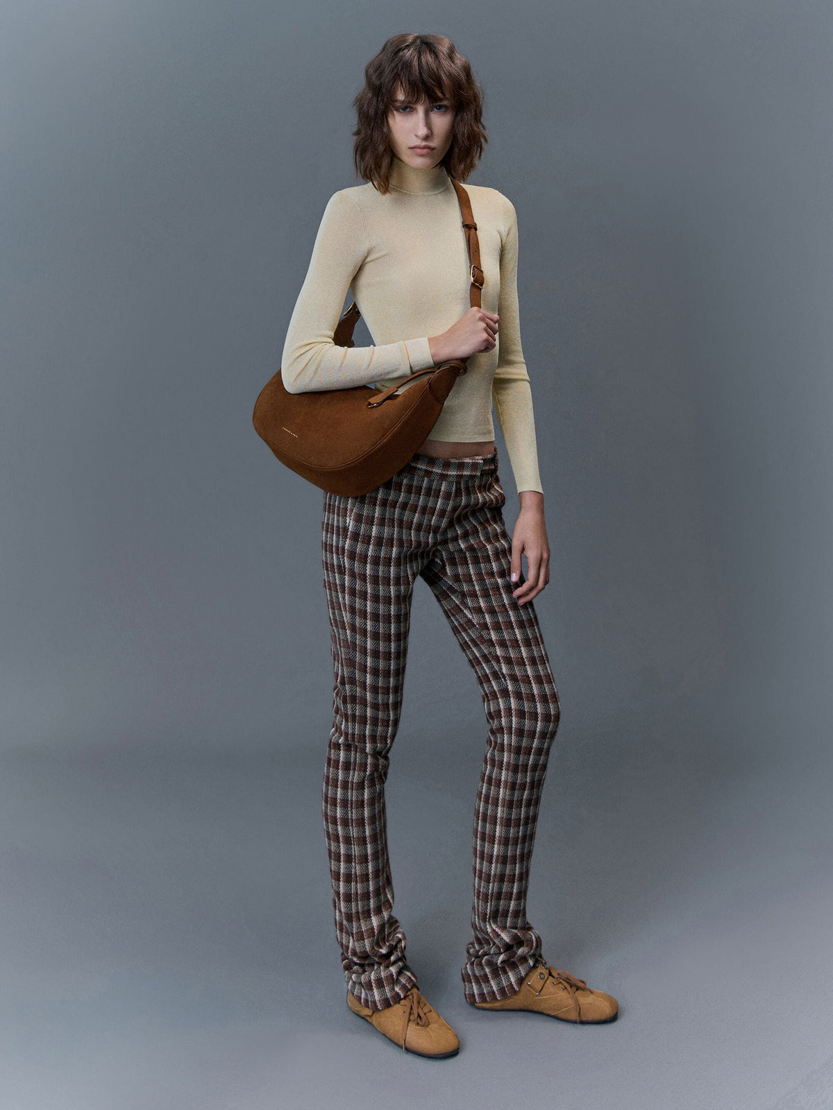 CHARLES & KEITH Special Offer / Large Vega Faux Suede Hobo Bag - Pecan Brown