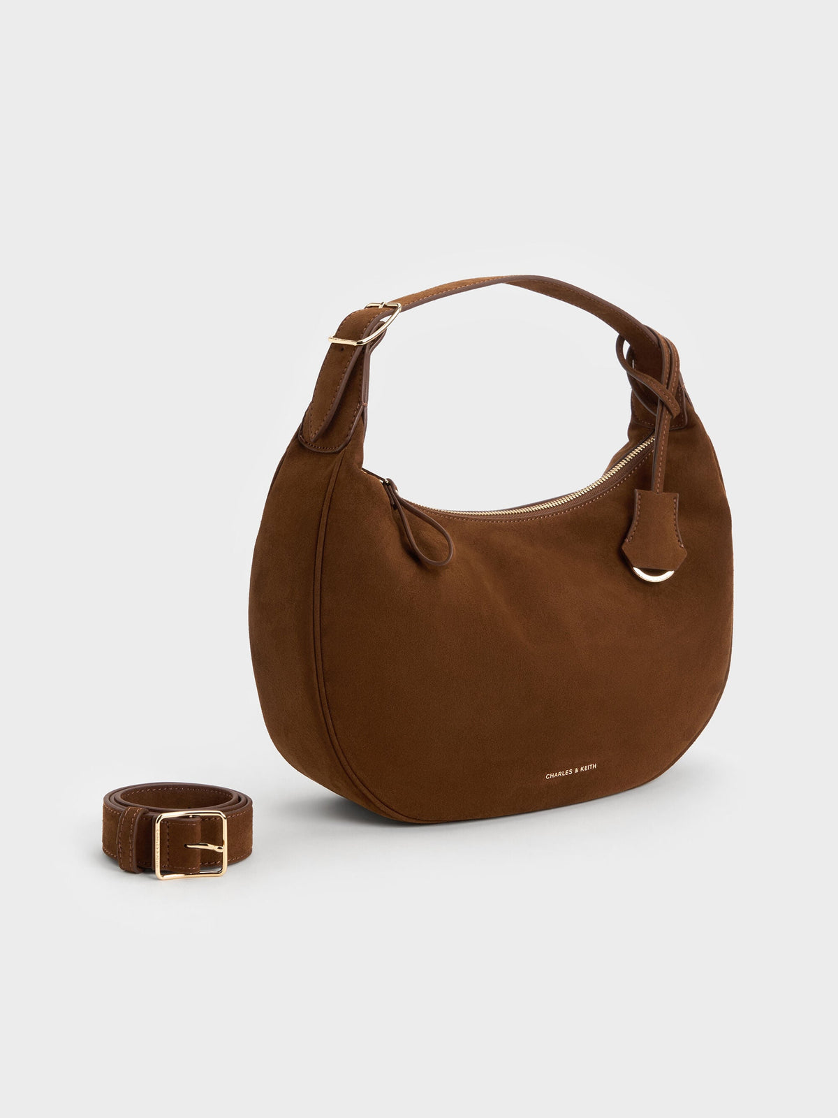 CHARLES & KEITH Special Offer / Large Vega Faux Suede Hobo Bag - Pecan Brown