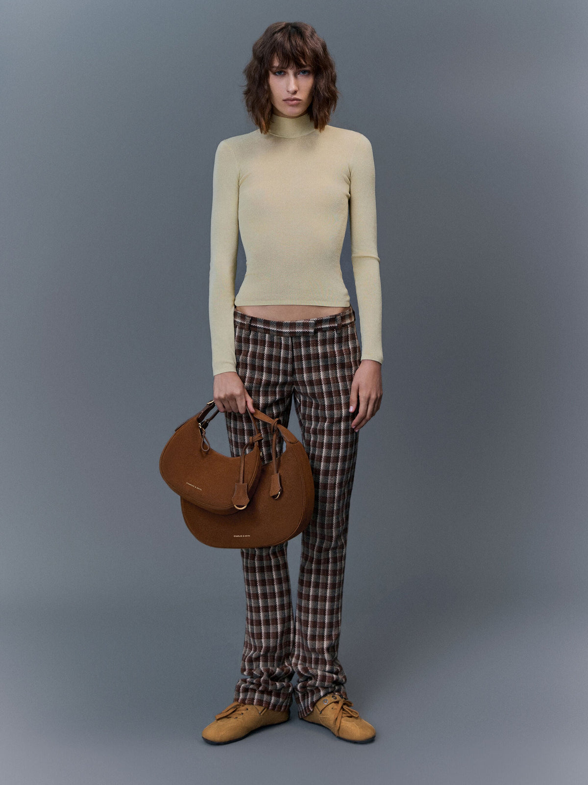 CHARLES & KEITH Special Offer / Large Vega Faux Suede Hobo Bag - Pecan Brown