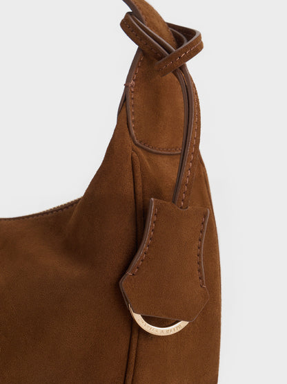 CHARLES & KEITH Special Offer / Large Vega Faux Suede Hobo Bag - Pecan Brown