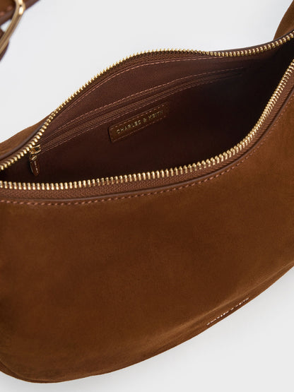 CHARLES & KEITH Special Offer / Large Vega Faux Suede Hobo Bag - Pecan Brown
