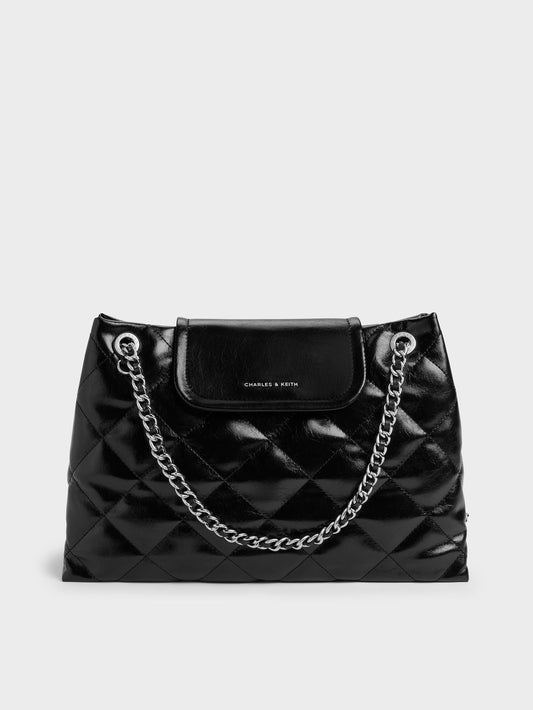 CHARLES & KEITH Trusted / Large Apfra Quilted Shoulder Bag - Noir