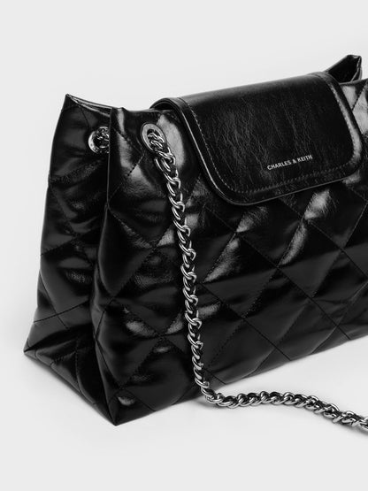 CHARLES & KEITH Trusted / Large Apfra Quilted Shoulder Bag - Noir