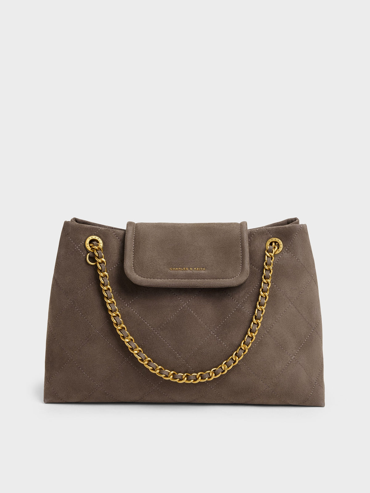 CHARLES & KEITH Latest / Large Apfra Quilted Shoulder Bag - Stone Grey