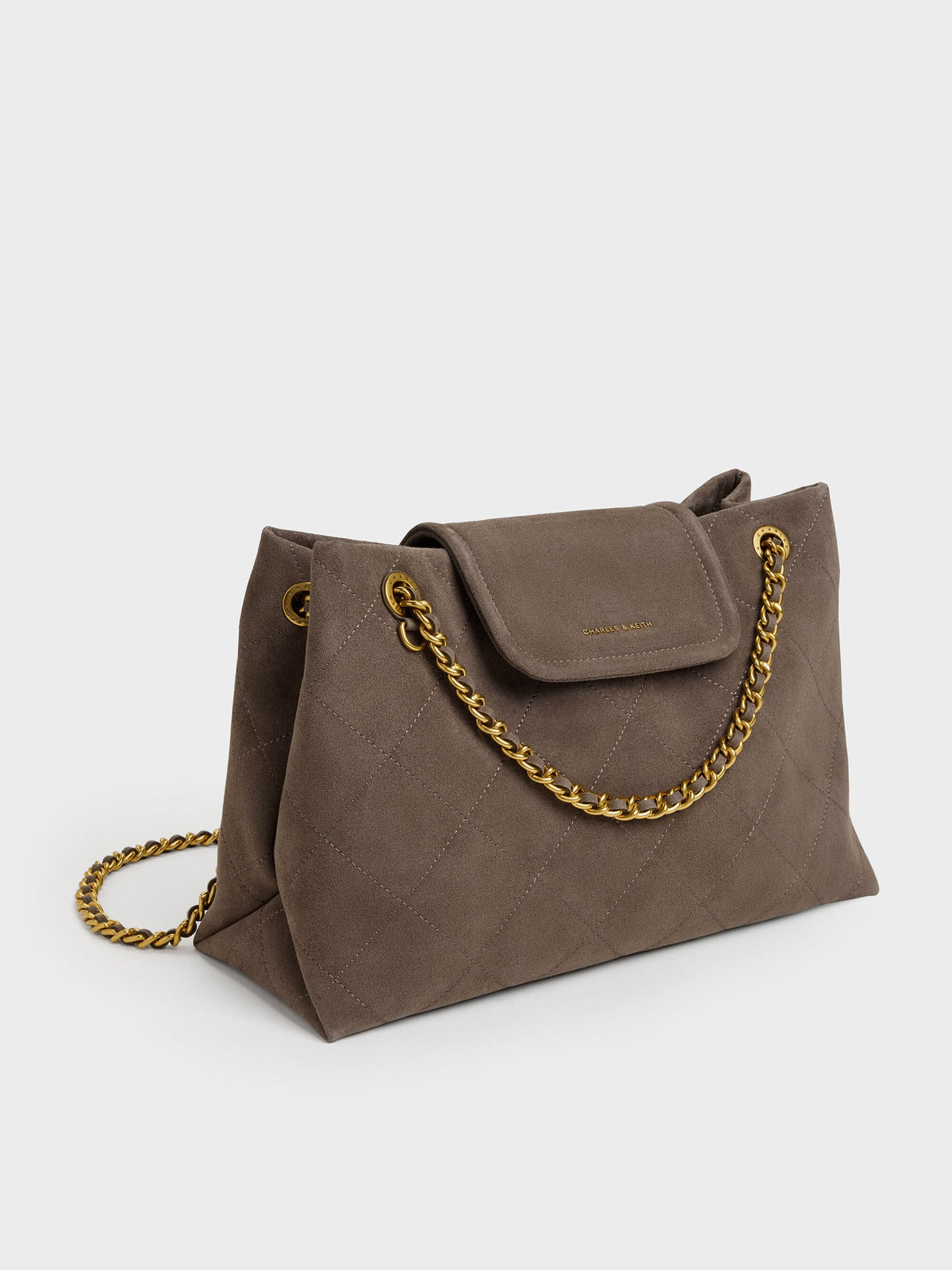 CHARLES & KEITH Latest / Large Apfra Quilted Shoulder Bag - Stone Grey