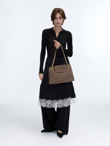 CHARLES & KEITH Latest / Large Apfra Quilted Shoulder Bag - Stone Grey