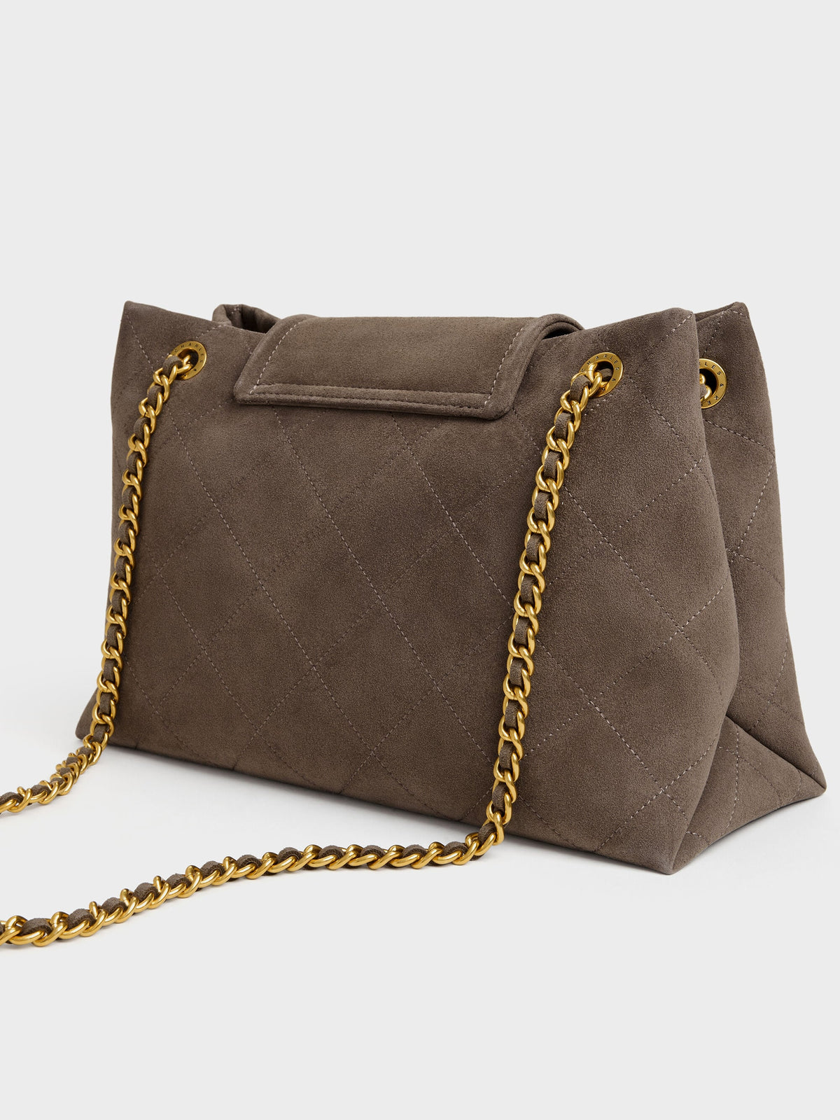 CHARLES & KEITH Latest / Large Apfra Quilted Shoulder Bag - Stone Grey