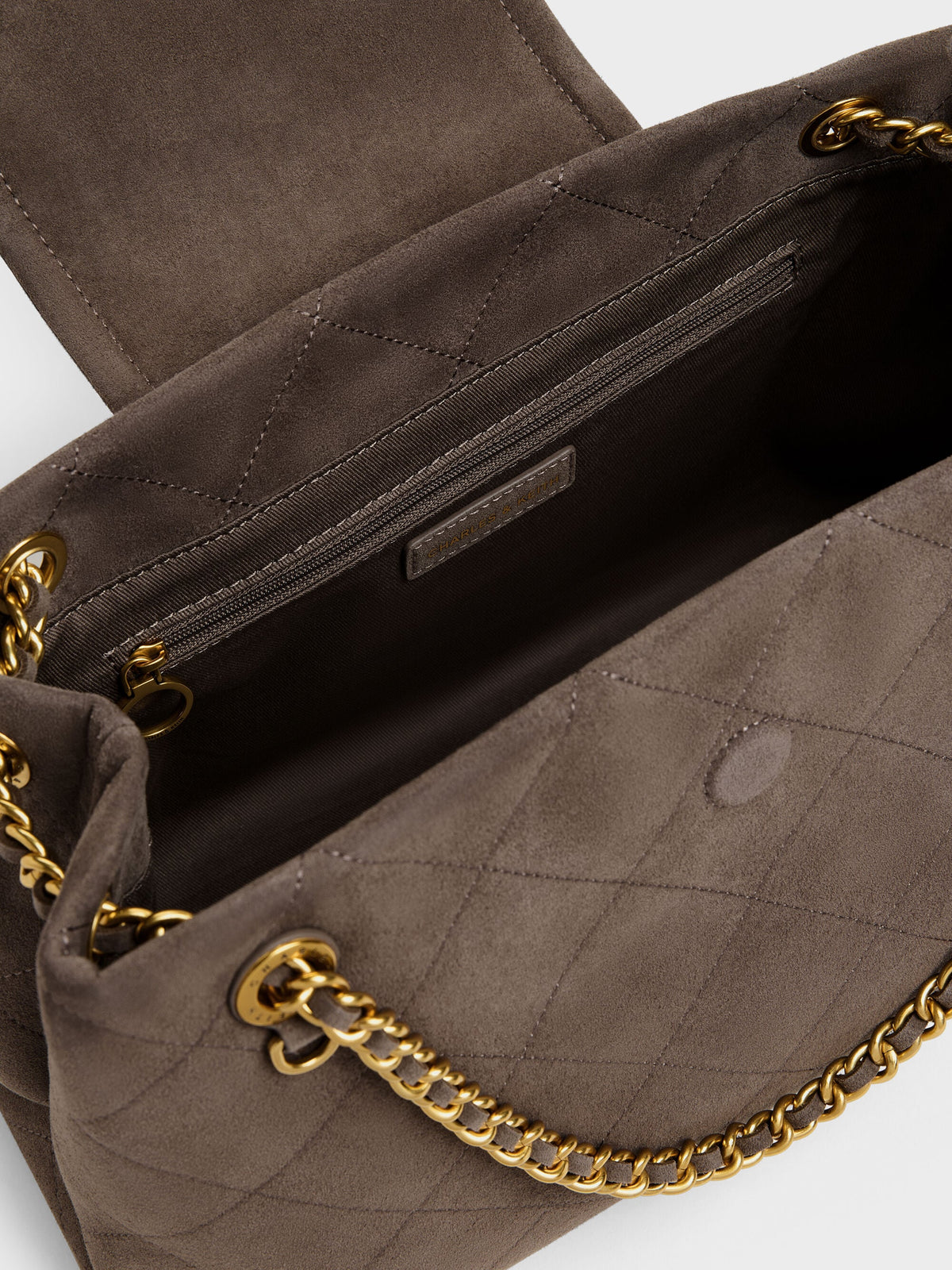 CHARLES & KEITH Latest / Large Apfra Quilted Shoulder Bag - Stone Grey