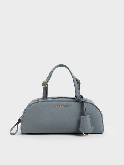 CHARLES & KEITH Top Pick / Vega Faux Suede Elongated Bowling Bag - Smoky Blue