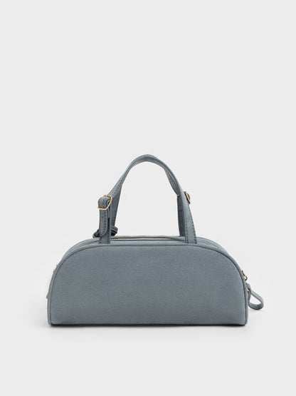 CHARLES & KEITH Top Pick / Vega Faux Suede Elongated Bowling Bag - Smoky Blue
