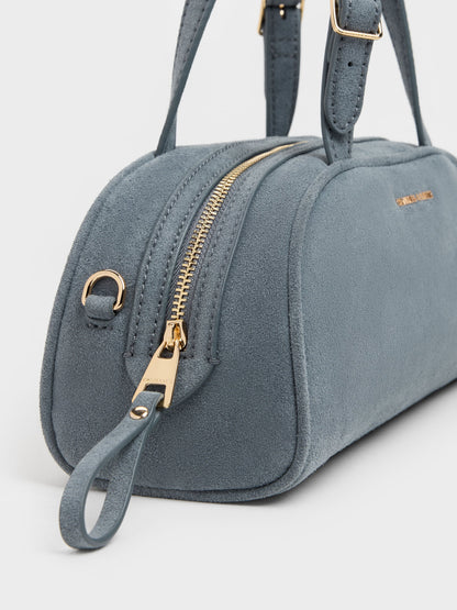 CHARLES & KEITH Top Pick / Vega Faux Suede Elongated Bowling Bag - Smoky Blue