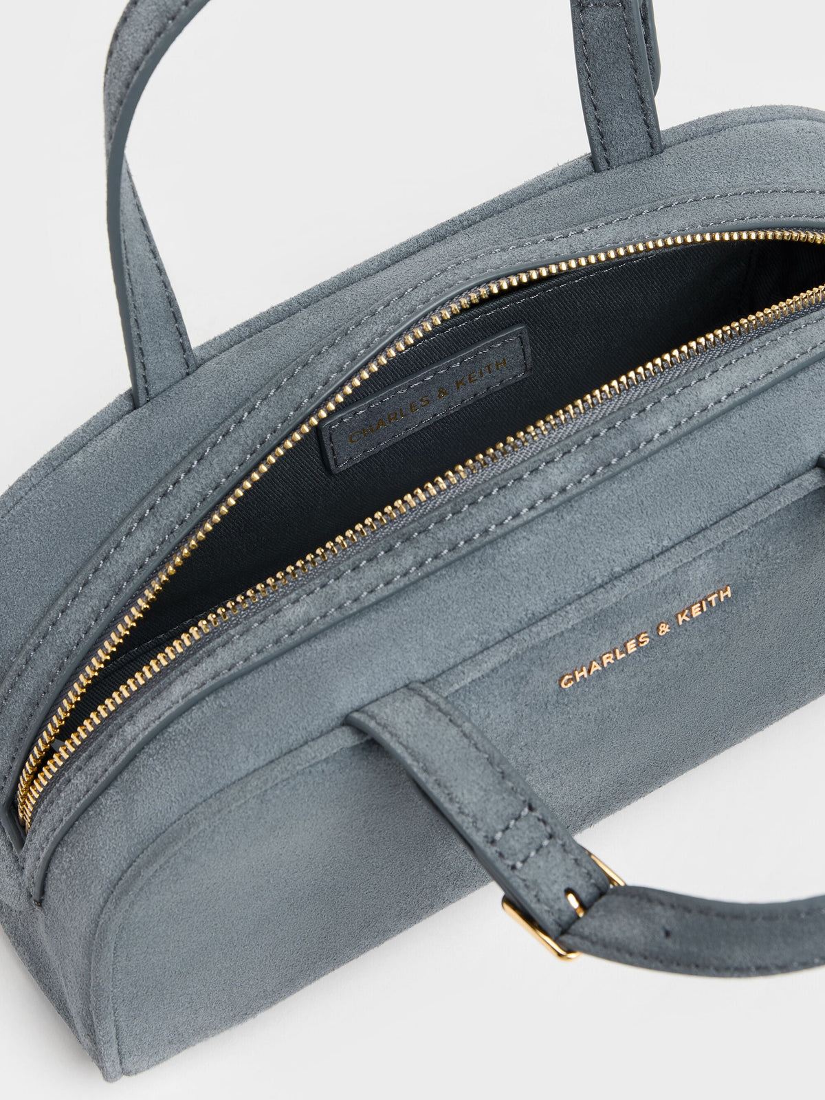 CHARLES & KEITH Top Pick / Vega Faux Suede Elongated Bowling Bag - Smoky Blue