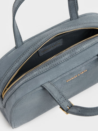 CHARLES & KEITH Top Pick / Vega Faux Suede Elongated Bowling Bag - Smoky Blue