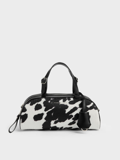CHARLES & KEITH Value / Vega Furry Cow-Print Elongated Bowling Bag - Multi