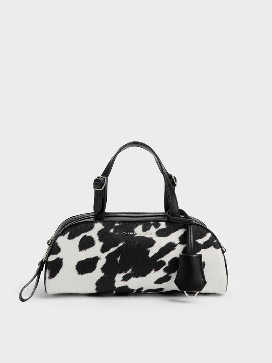 CHARLES & KEITH Value / Vega Furry Cow-Print Elongated Bowling Bag - Multi