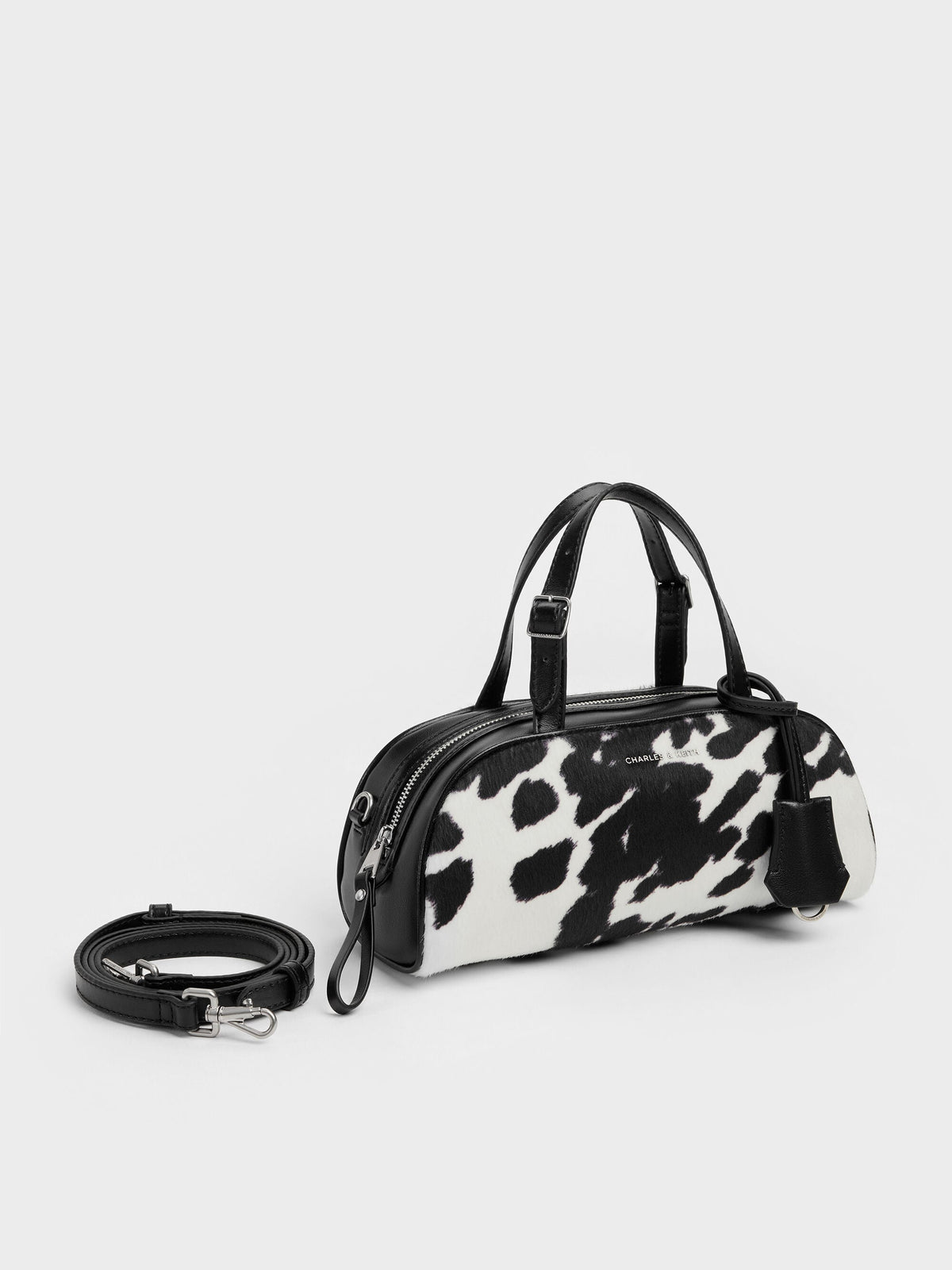 CHARLES & KEITH Value / Vega Furry Cow-Print Elongated Bowling Bag - Multi