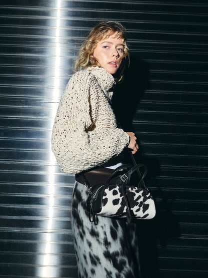 CHARLES & KEITH Value / Vega Furry Cow-Print Elongated Bowling Bag - Multi