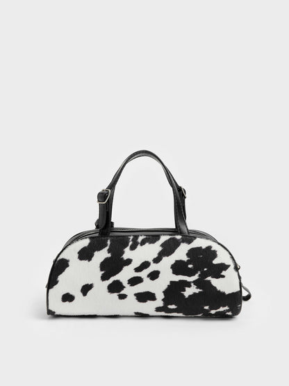 CHARLES & KEITH Value / Vega Furry Cow-Print Elongated Bowling Bag - Multi