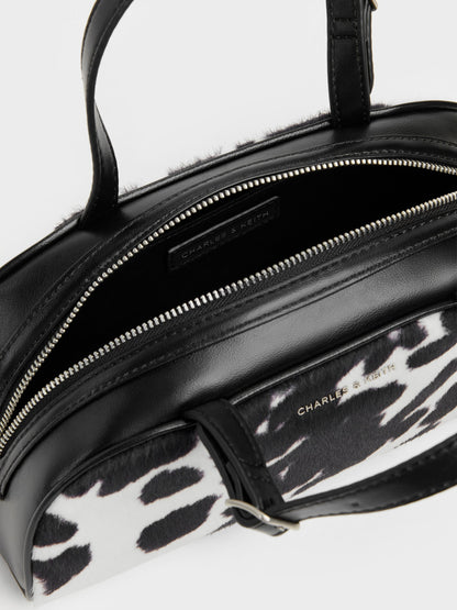 CHARLES & KEITH Value / Vega Furry Cow-Print Elongated Bowling Bag - Multi