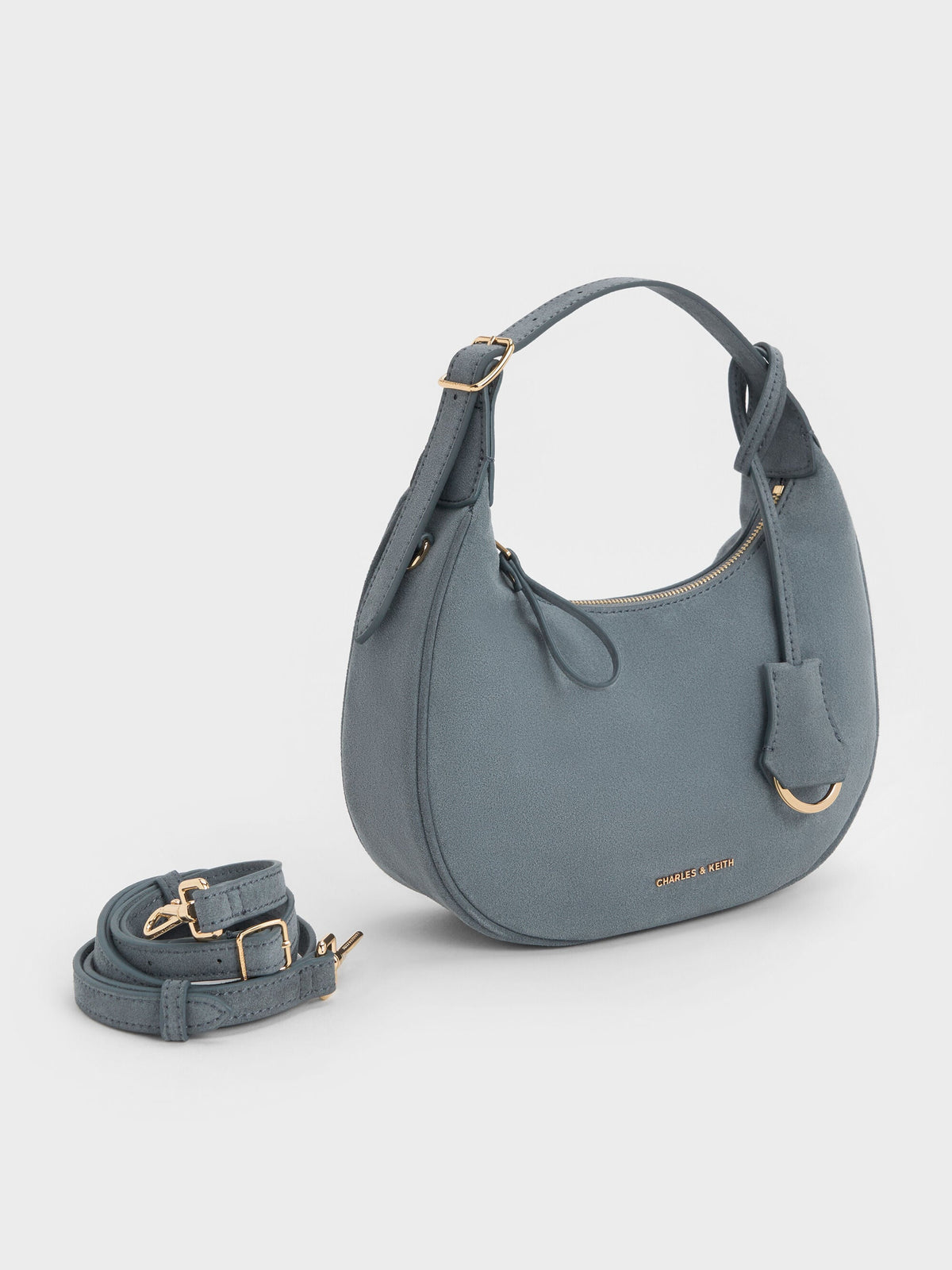 CHARLES & KEITH Deals / Vega Faux Suede Hobo Bag - Smoky Blue
