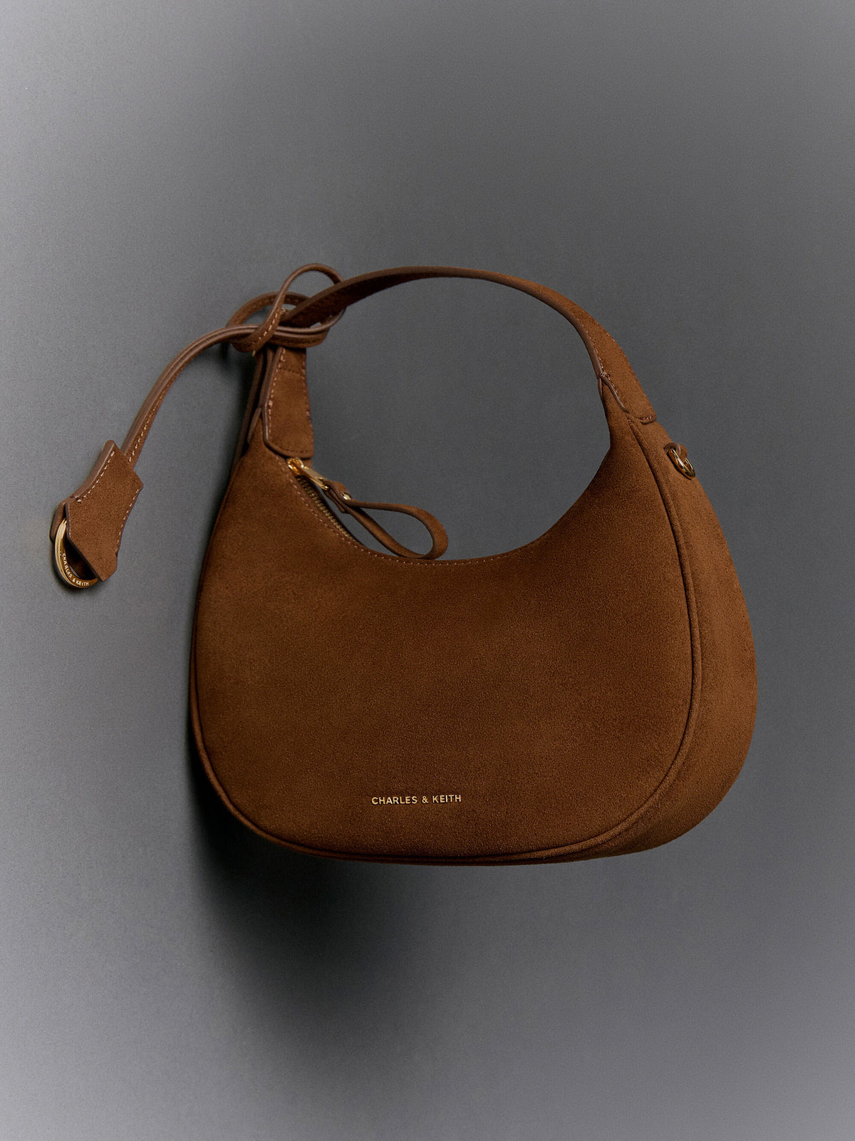 CHARLES & KEITH Best Seller / Vega Faux Suede Hobo Bag - Pecan Brown
