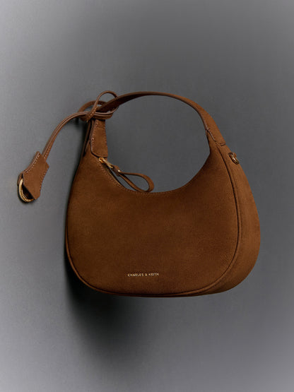 CHARLES & KEITH Best Seller / Vega Faux Suede Hobo Bag - Pecan Brown