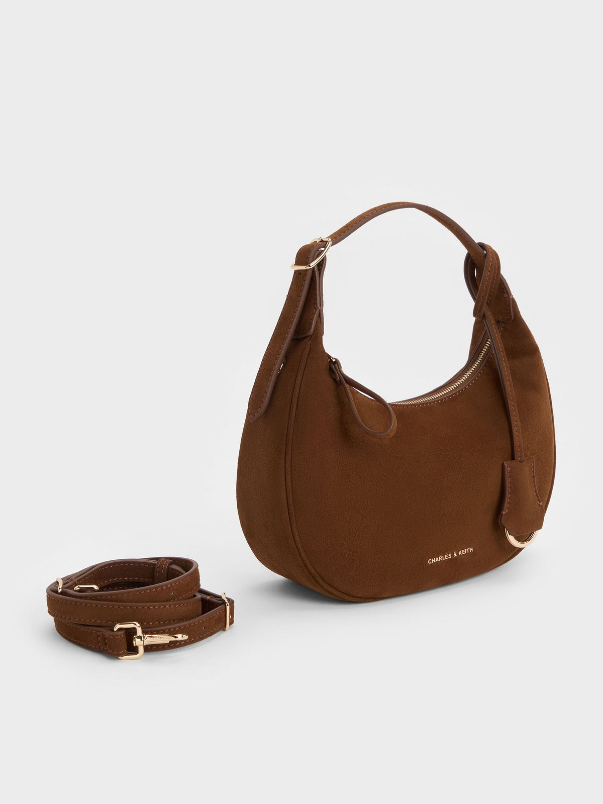 CHARLES & KEITH Best Seller / Vega Faux Suede Hobo Bag - Pecan Brown