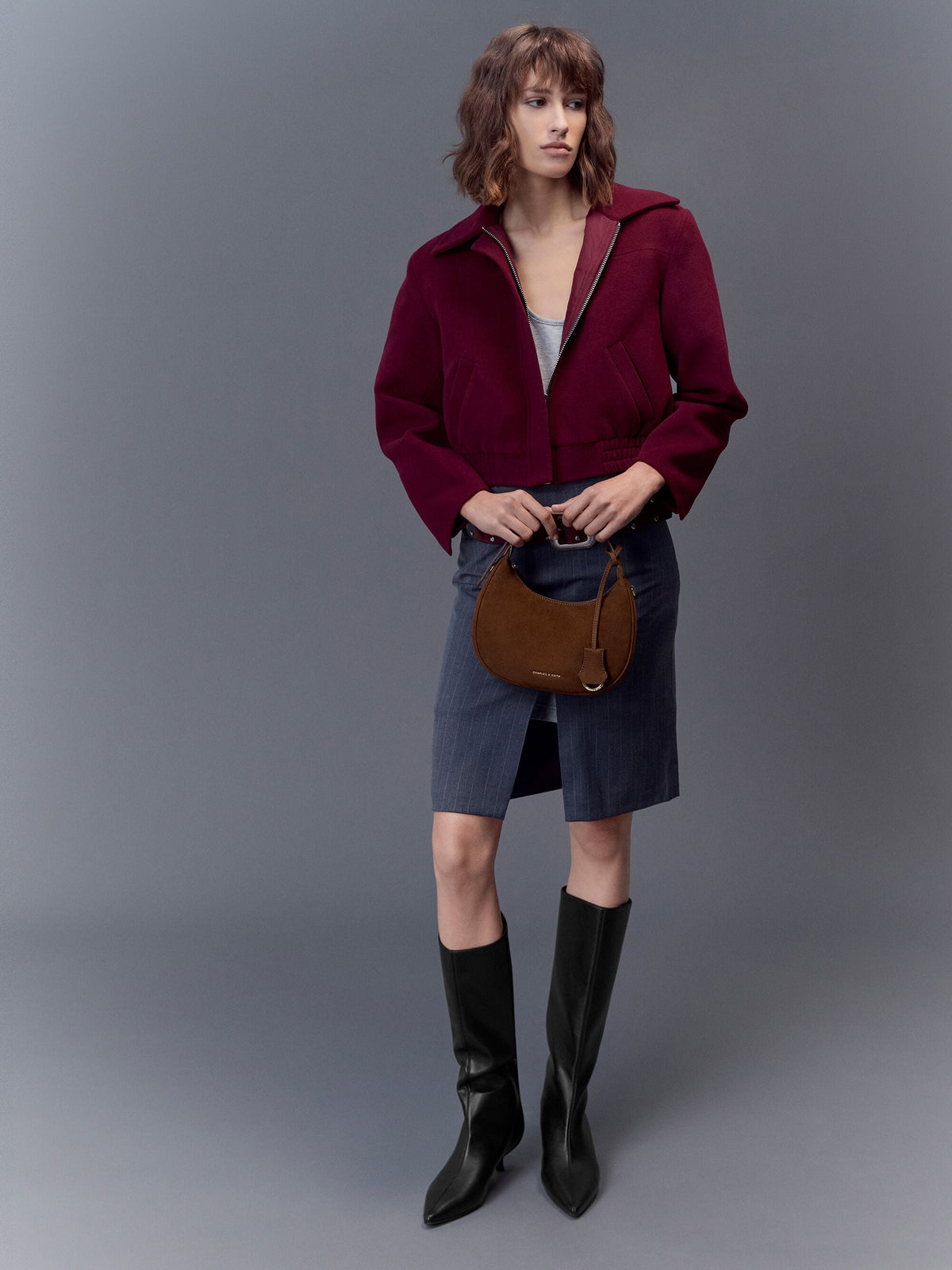 CHARLES & KEITH Best Seller / Vega Faux Suede Hobo Bag - Pecan Brown