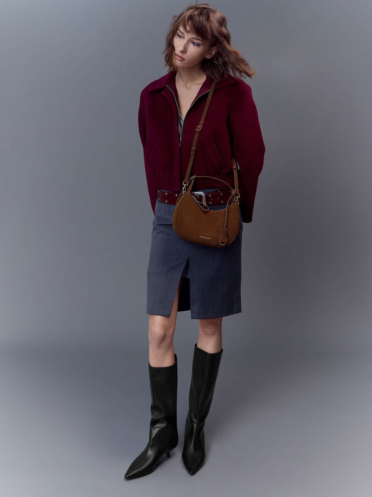 CHARLES & KEITH Best Seller / Vega Faux Suede Hobo Bag - Pecan Brown