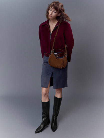 CHARLES & KEITH Best Seller / Vega Faux Suede Hobo Bag - Pecan Brown
