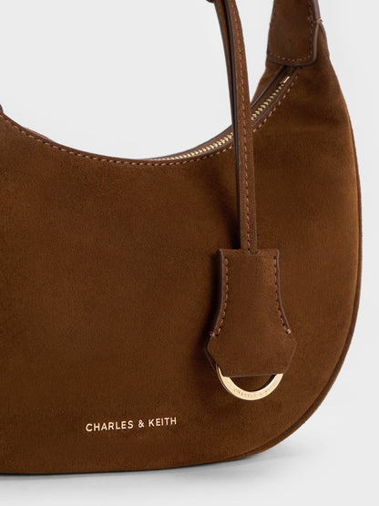 CHARLES & KEITH Best Seller / Vega Faux Suede Hobo Bag - Pecan Brown