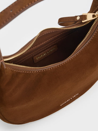 CHARLES & KEITH Best Seller / Vega Faux Suede Hobo Bag - Pecan Brown