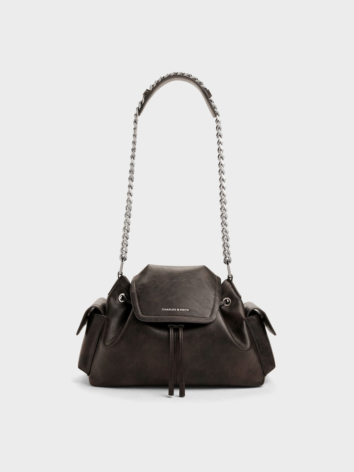 CHARLES & KEITH Smart Buy / Noane Side-Pocket Two-Way Bucket Bag - Dark Brown