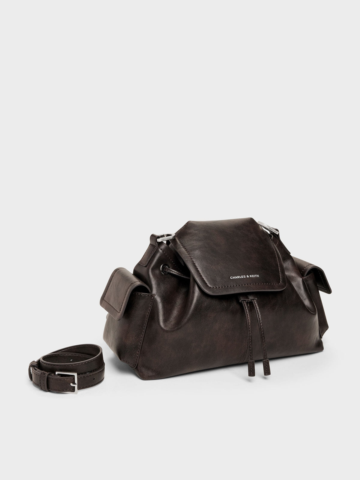 CHARLES & KEITH Smart Buy / Noane Side-Pocket Two-Way Bucket Bag - Dark Brown