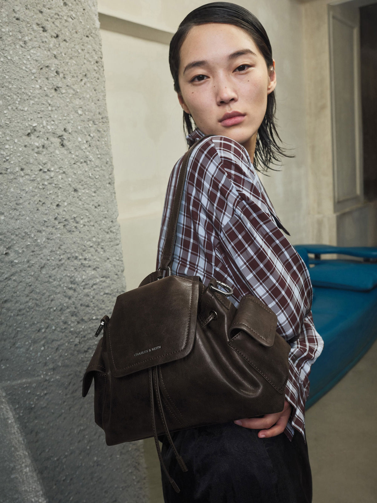 CHARLES & KEITH Smart Buy / Noane Side-Pocket Two-Way Bucket Bag - Dark Brown