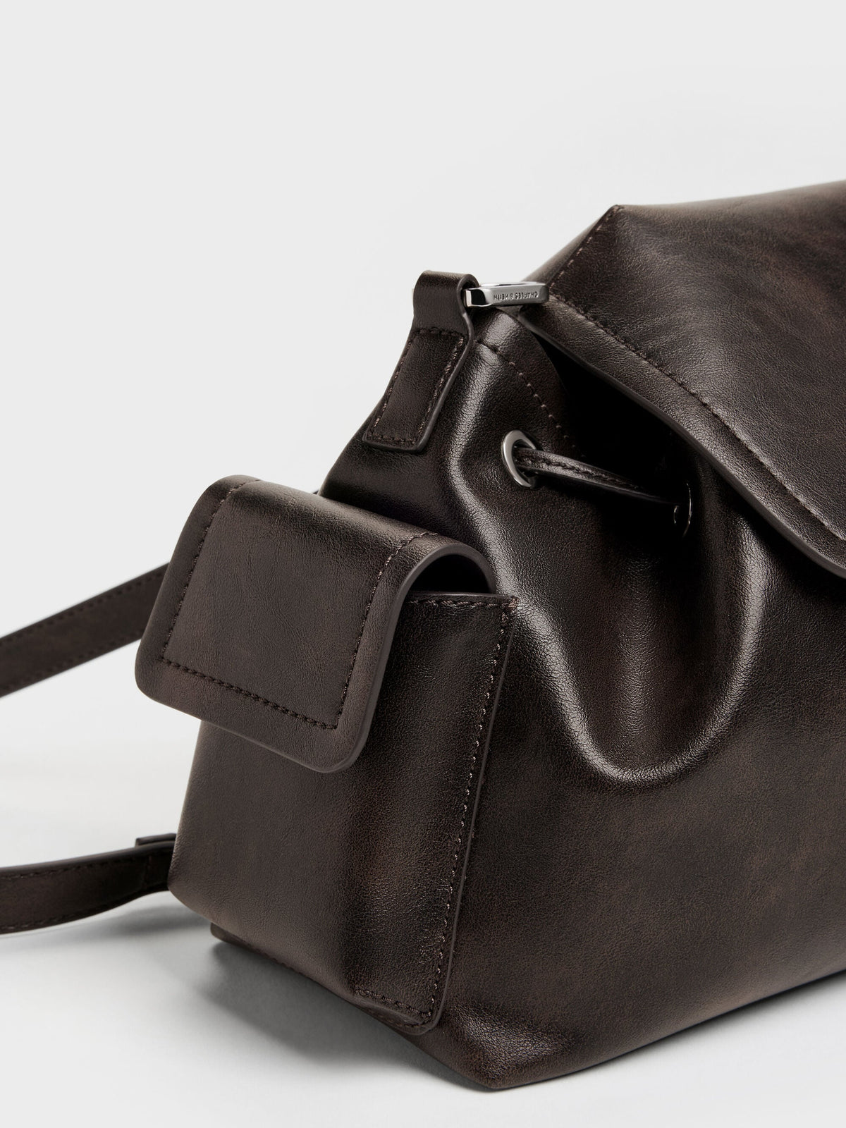 CHARLES & KEITH Smart Buy / Noane Side-Pocket Two-Way Bucket Bag - Dark Brown