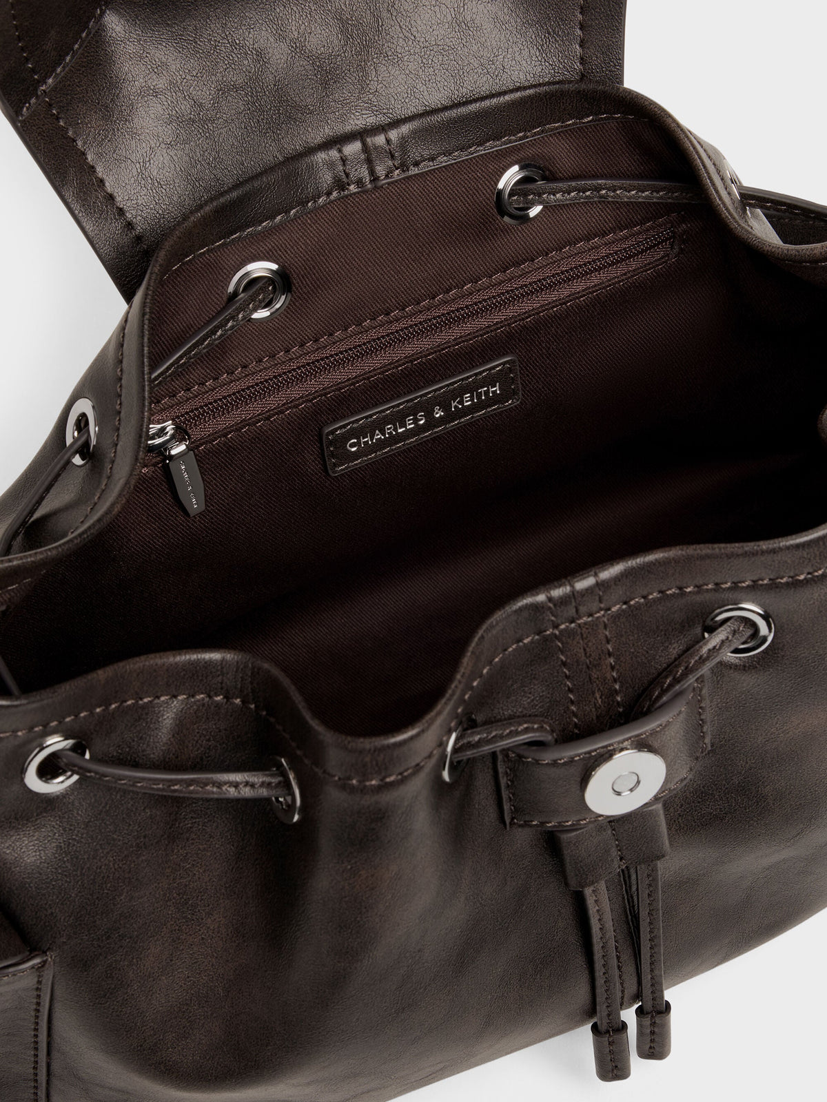 CHARLES & KEITH Smart Buy / Noane Side-Pocket Two-Way Bucket Bag - Dark Brown