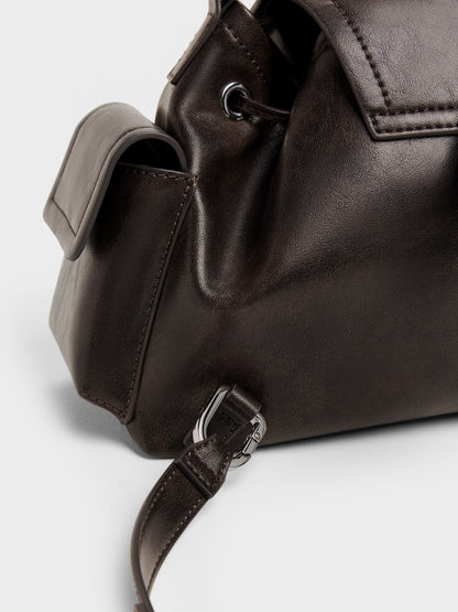 CHARLES & KEITH Smart Buy / Noane Side-Pocket Two-Way Bucket Bag - Dark Brown