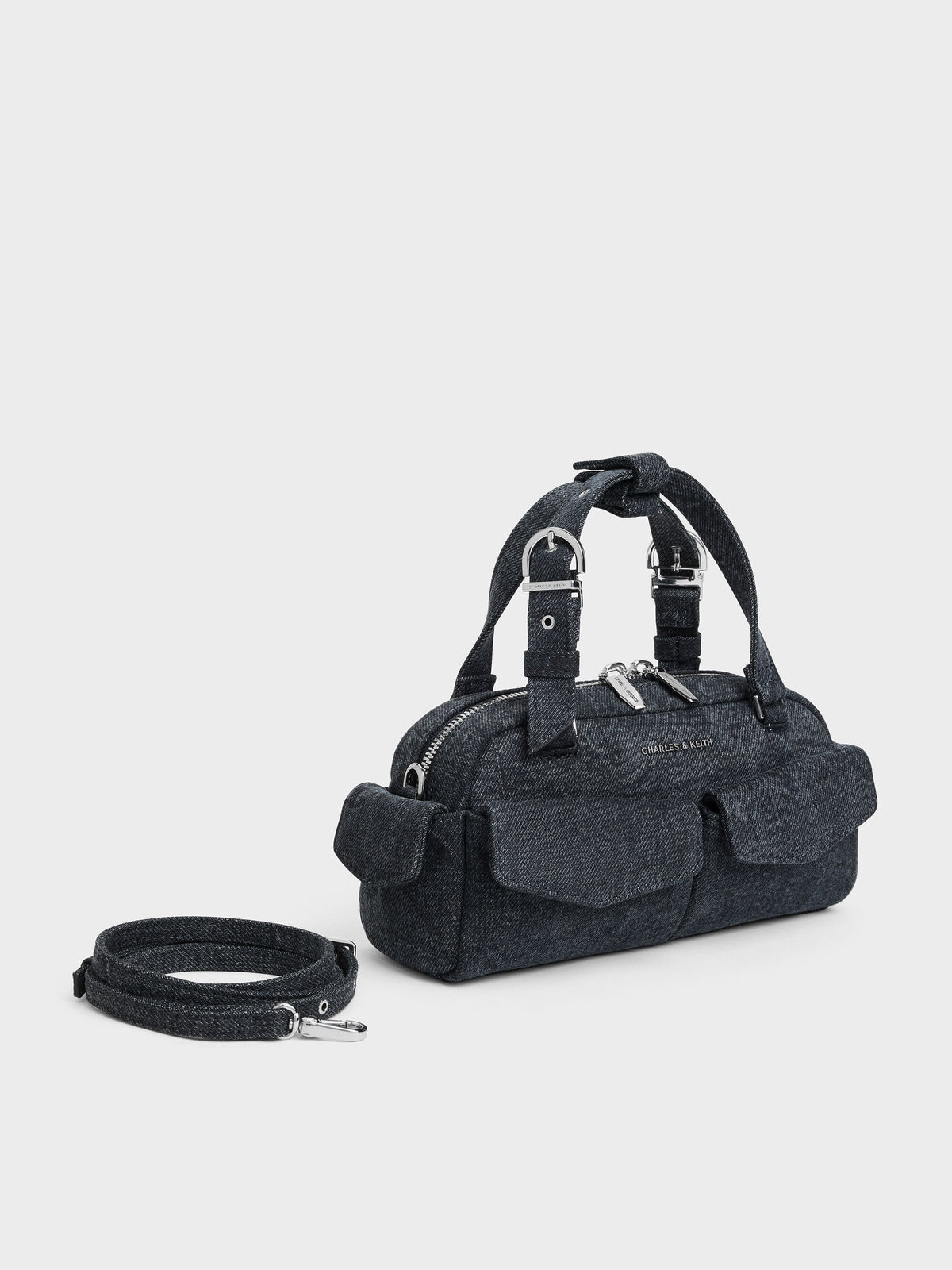 CHARLES & KEITH Everyday / Rachel Denim Multi-Pocket Bowling Bag - Denim Blue