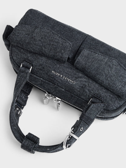 CHARLES & KEITH Everyday / Rachel Denim Multi-Pocket Bowling Bag - Denim Blue