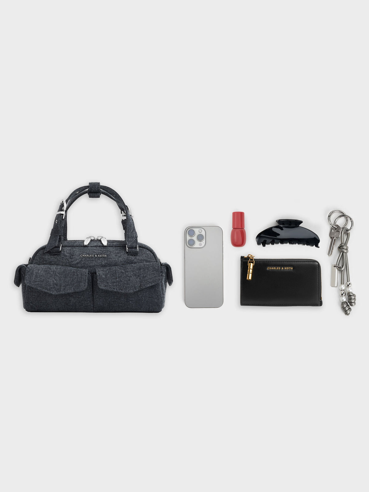 CHARLES & KEITH Everyday / Rachel Denim Multi-Pocket Bowling Bag - Denim Blue