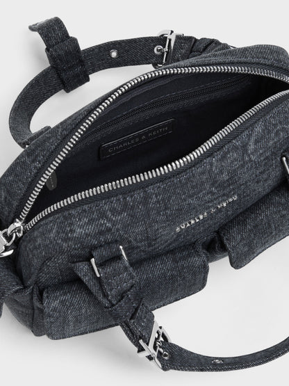 CHARLES & KEITH Everyday / Rachel Denim Multi-Pocket Bowling Bag - Denim Blue