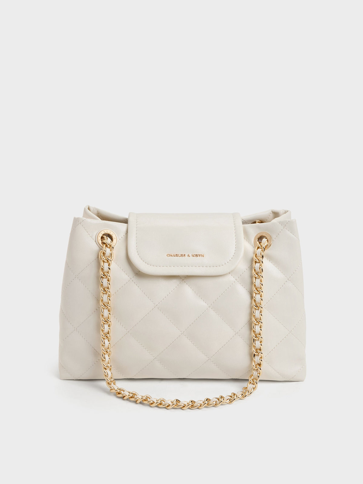 CHARLES & KEITH Trusted / Apfra Quilted Shoulder Bag - Cream