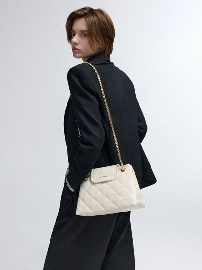 CHARLES & KEITH Trusted / Apfra Quilted Shoulder Bag - Cream