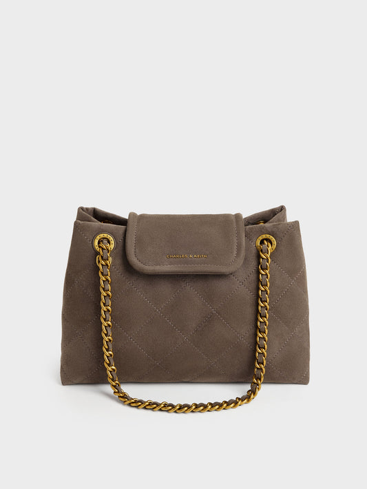 CHARLES & KEITH Premium / Apfra Quilted Shoulder Bag - Stone Grey