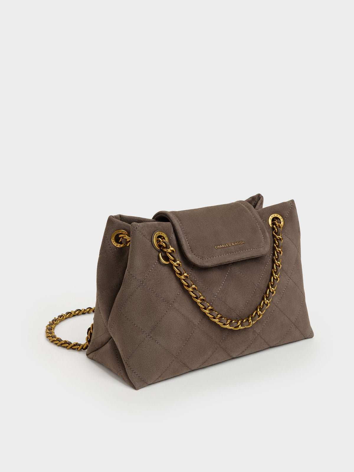 CHARLES & KEITH Premium / Apfra Quilted Shoulder Bag - Stone Grey