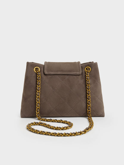 CHARLES & KEITH Premium / Apfra Quilted Shoulder Bag - Stone Grey