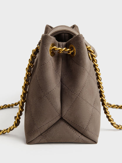 CHARLES & KEITH Premium / Apfra Quilted Shoulder Bag - Stone Grey