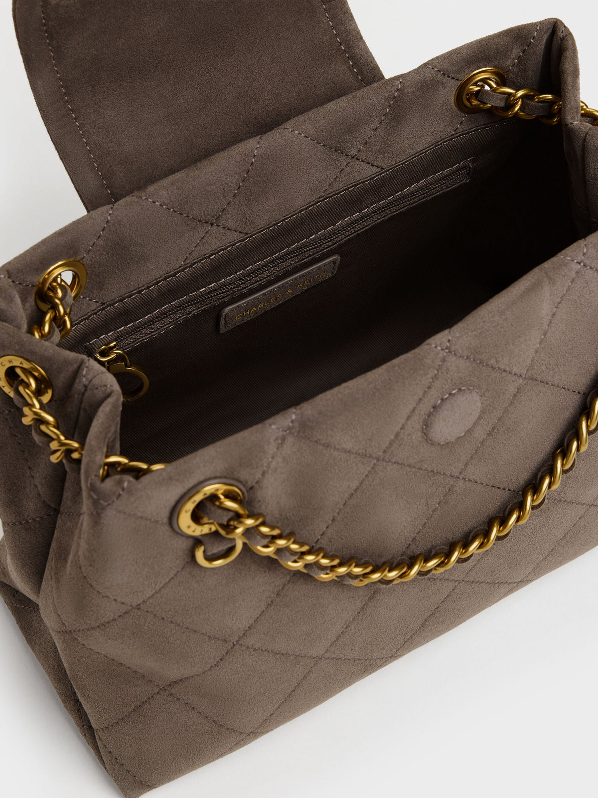 CHARLES & KEITH Premium / Apfra Quilted Shoulder Bag - Stone Grey