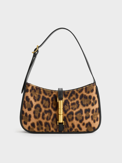 CHARLES & KEITH Signature / Cesia Leopard-Print Metallic-Accent Shoulder Bag - Multi